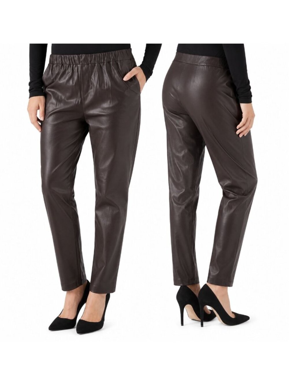 Vince Black size Large 100% Lamb Leather Elastic Waist Pants Brown NEW with tags